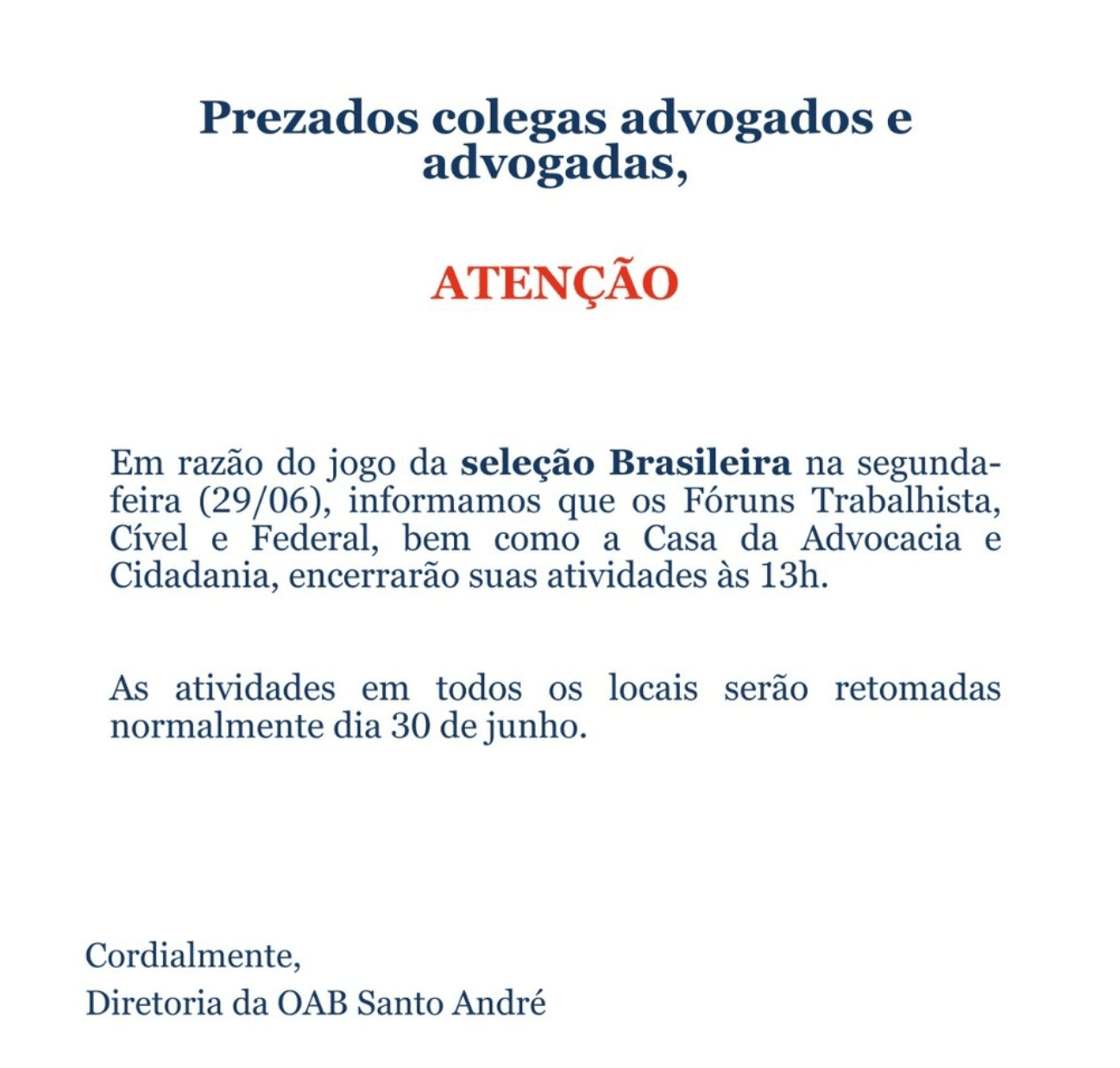 Comunicado: Expediente Copa do Mundo