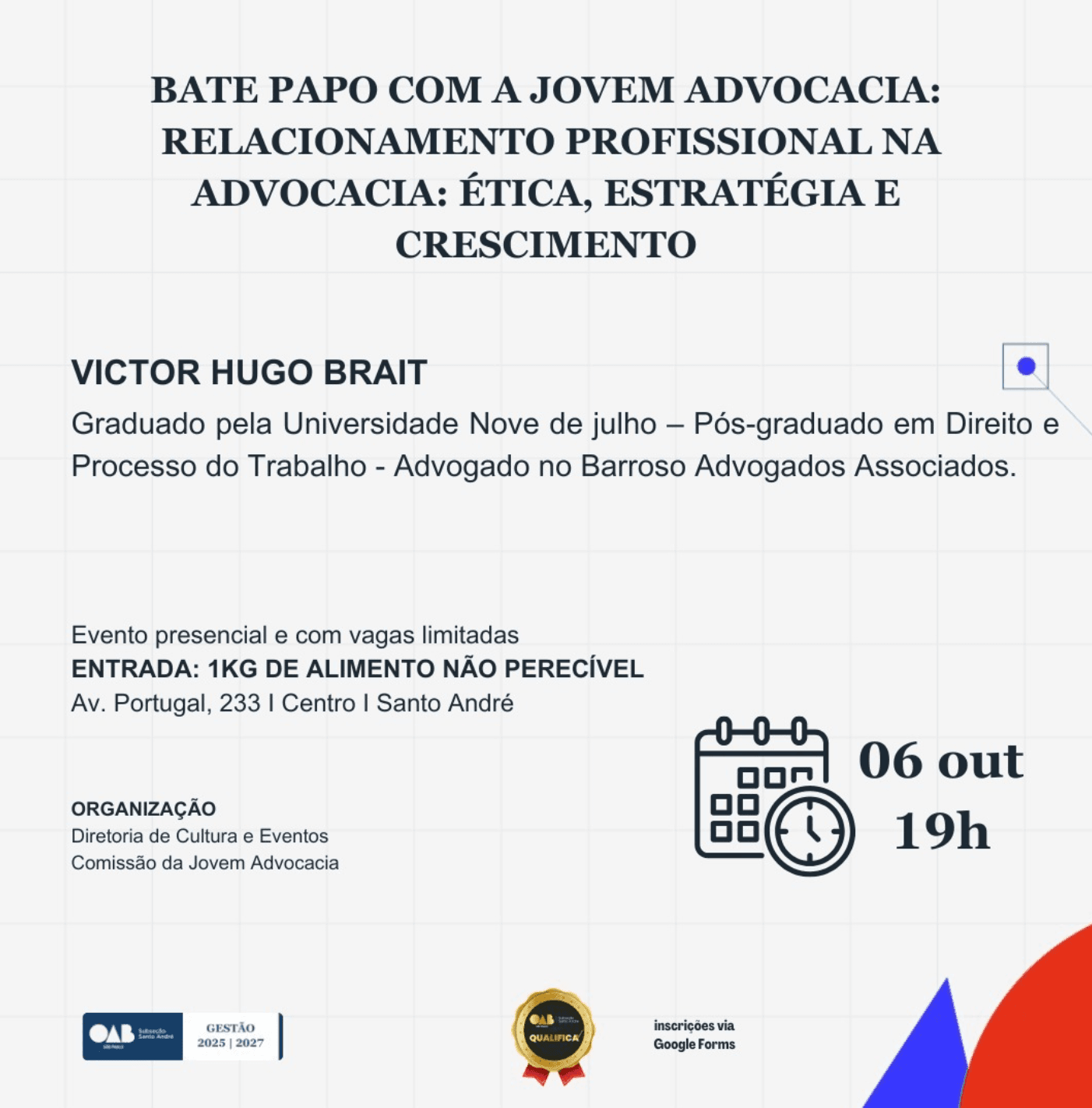 Bate papo com a Jovem Advocacia: Relacionamento profissional na advocacia: ética, estratégia e crescimento
