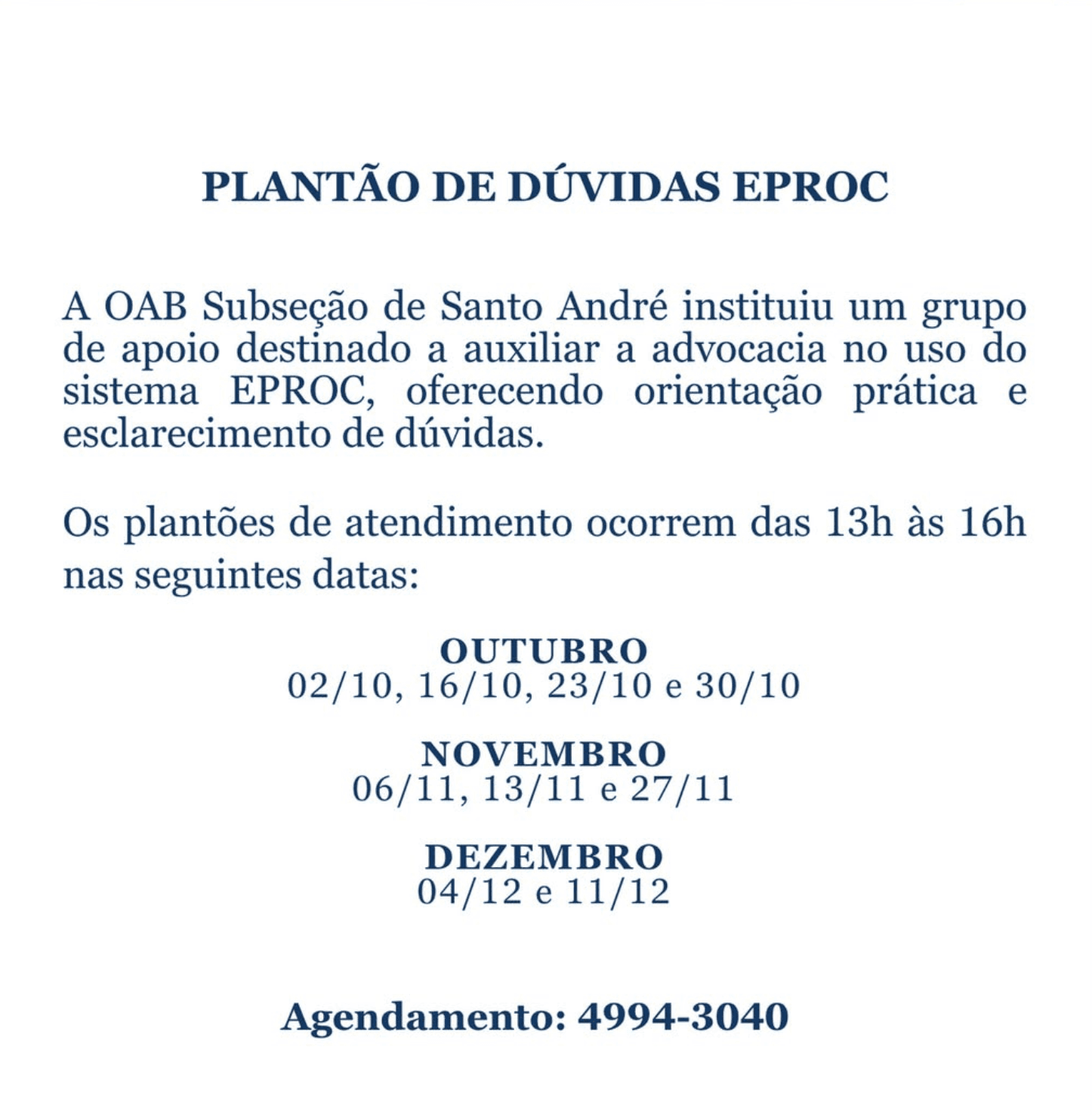 📙 PLANTÃO DE DÚVIDAS – EPROC VIII (OUT-NOV-DEZ)